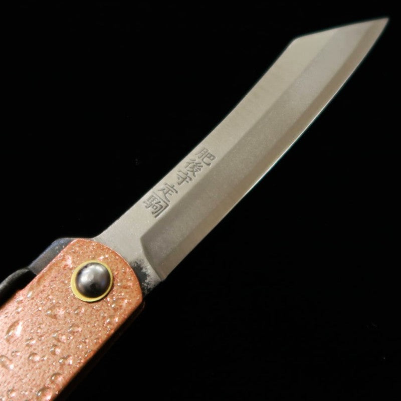 永尾かね駒製作所 HIGONOKAMI 肥後守 青紙割込 - 水飛沫 ‐ ピンク (72mm)