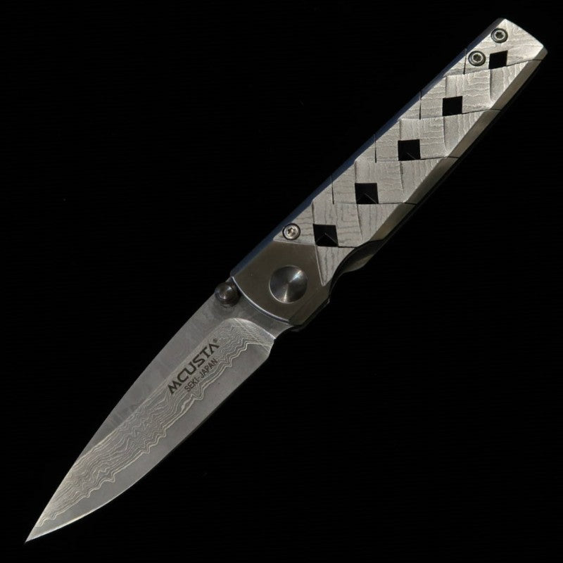 Japanese pocket knife - Mcusta - VG10 - 33 layers Damascus - KATANA - Silver - MC-0037D (71mm)