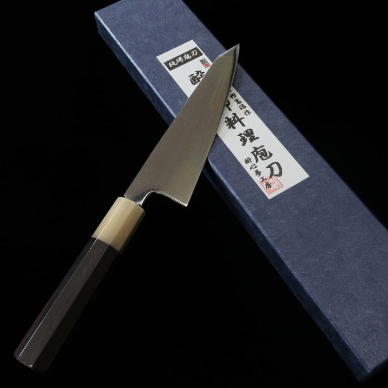 酔心 SUISIN 富樫憲治作 水本焼 サバキ東両刃包丁 青紙二号 黒檀柄 (150mm)