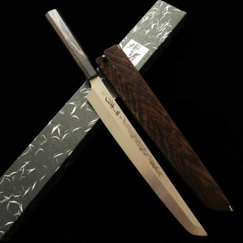 SAKAI TAKAYUKI Genbu VG10 monobloc, Tako-biki à bout arrondi, manche octogonal en wengé (300 mm)
