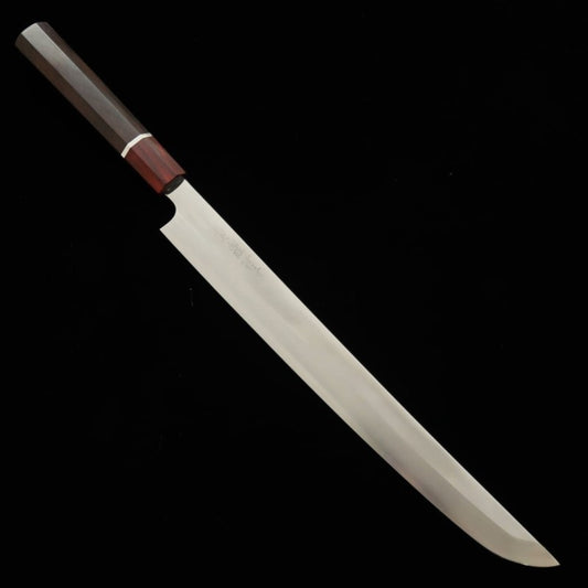 TADOKORO HAMONO Sakimaru Takohiki Makoto Ginsan Mirror Finish Ebony Handle and Red Ferrule (300mm)