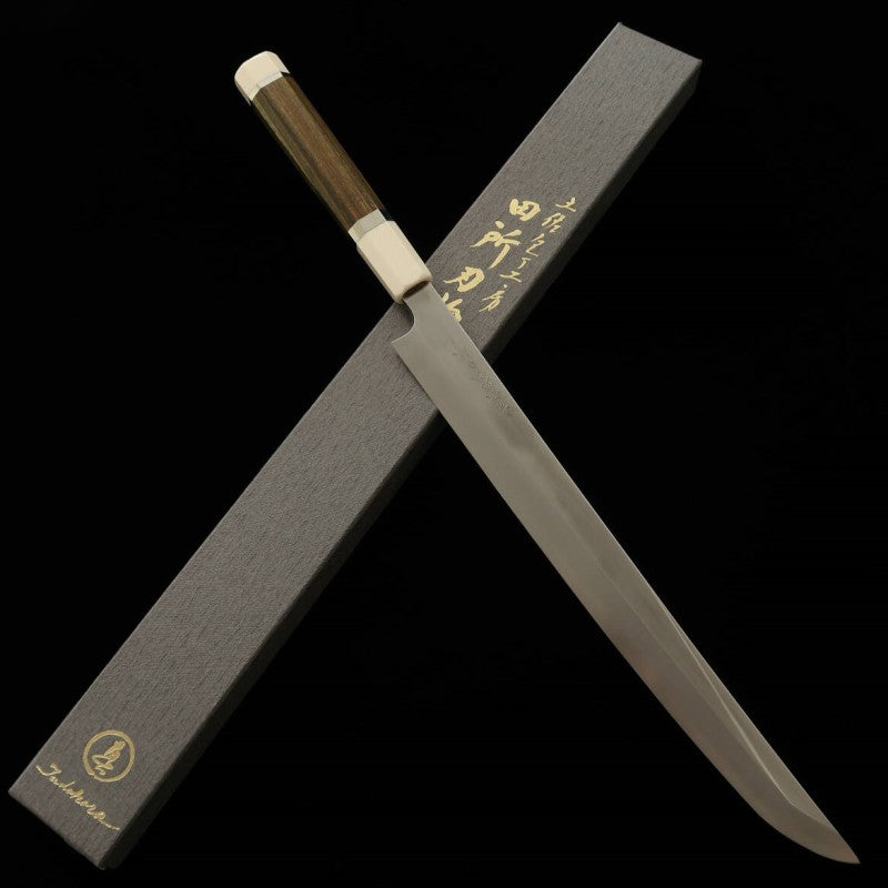 Sakimaru Takohiki TADOKORO HAMONO Makoto Mirror Finish Ginsan Steel Green Sandalwood Handle (300mm)