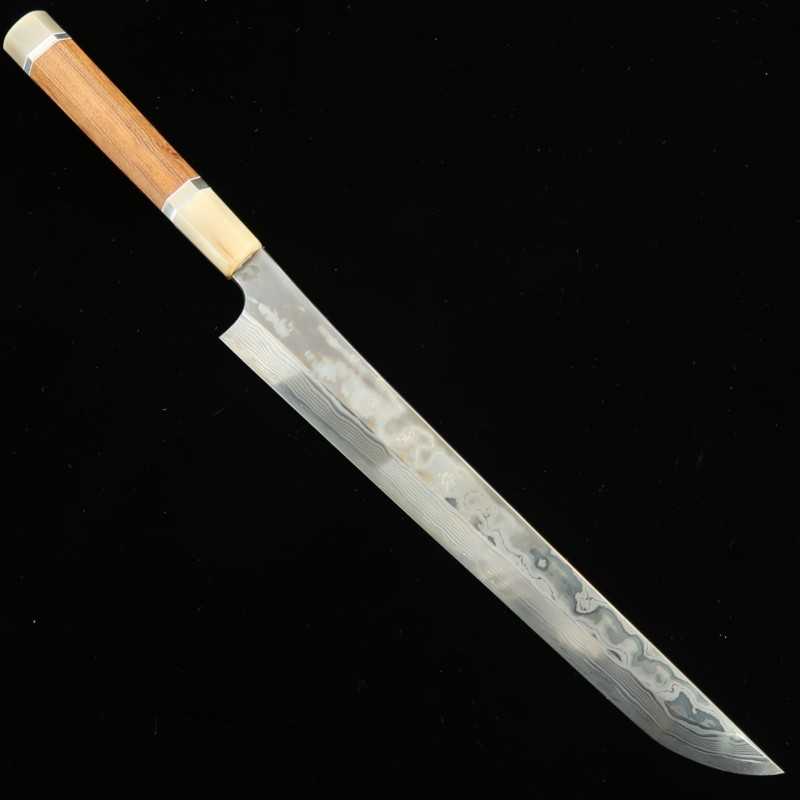 Nigara Hamono NIGARA Acier bleu n°2 × Acier blanc n°2 Coreless Damas Yanagiba bout arrondi Manche custom (300 mm)