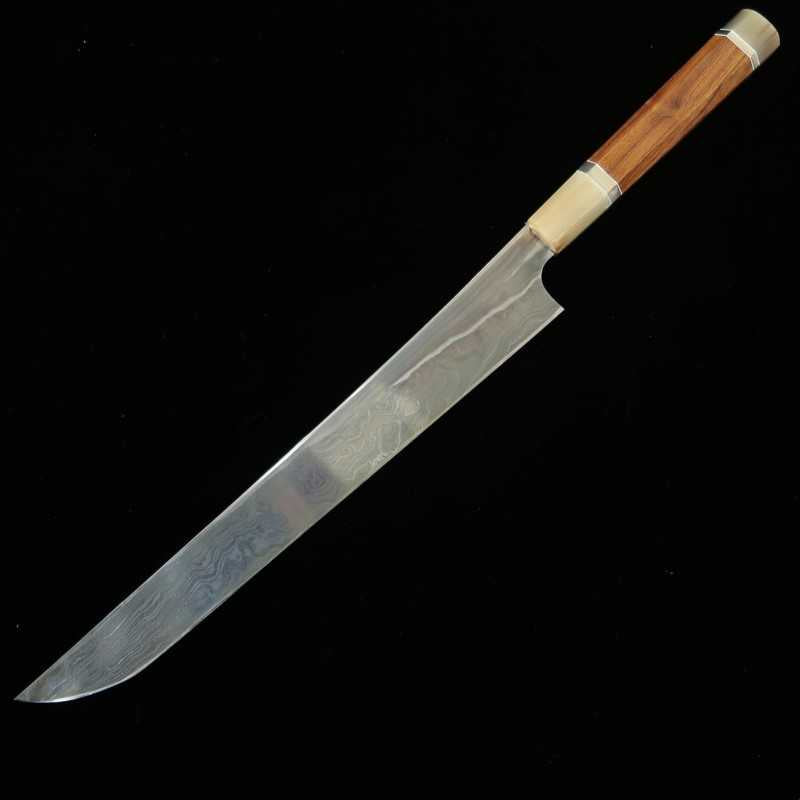 Nigara Hamono NIGARA Acier bleu n°2 × Acier blanc n°2 Coreless Damas Yanagiba bout arrondi Manche custom (300 mm)