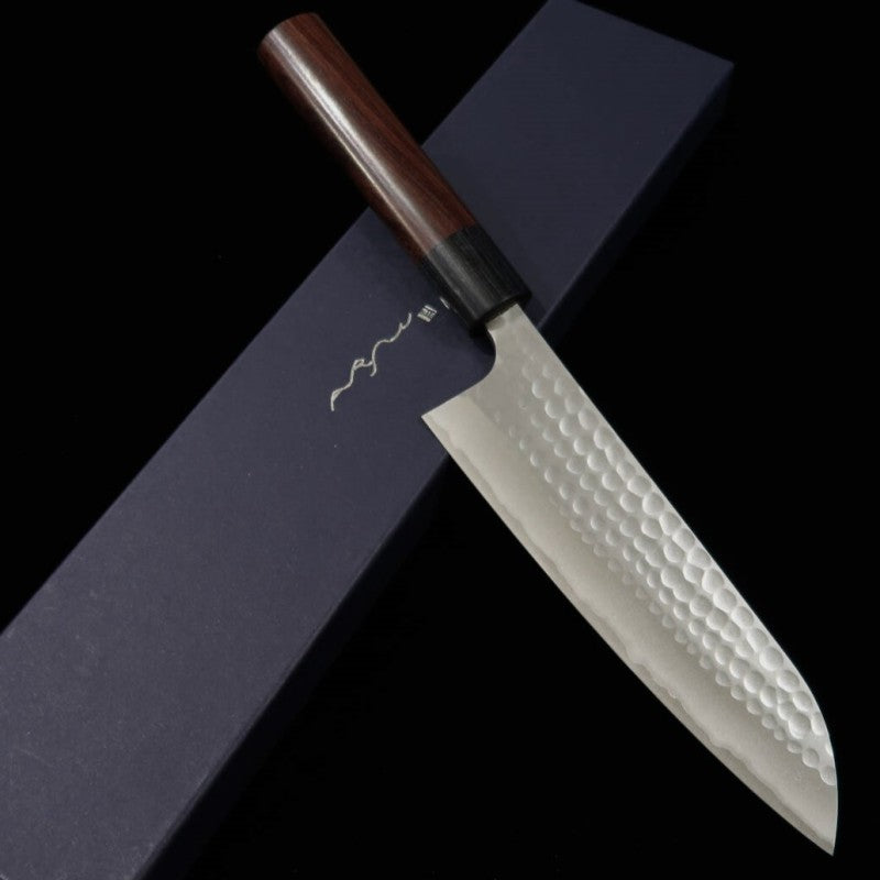 ANRYU Santoku Aogami #2 núcleo de acero inoxidable martillado mango octogonal de wengué (170mm)