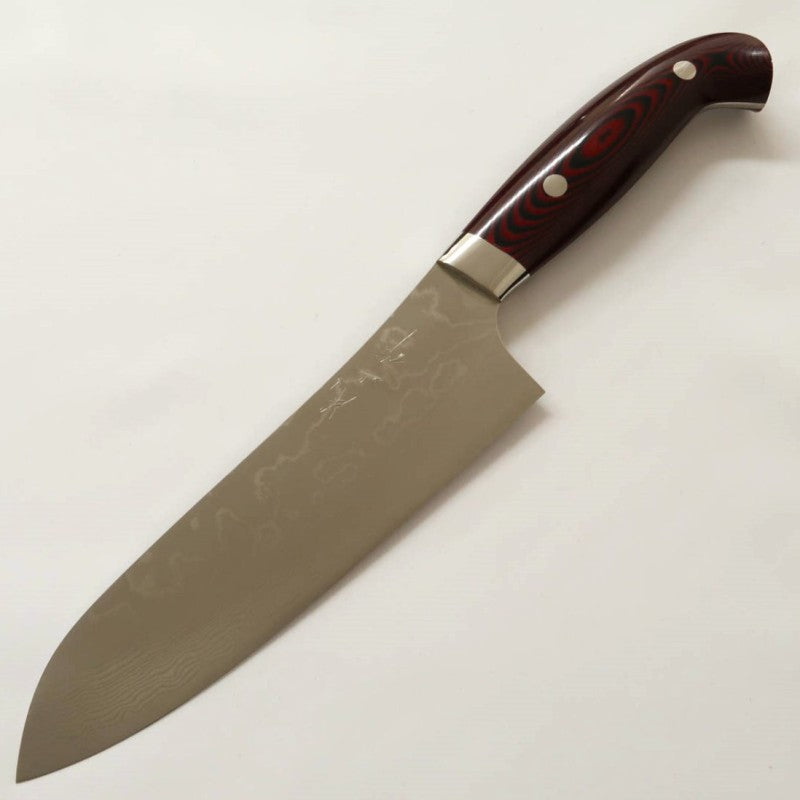 Santoku Yuta Katayama "Akatsuki" SG2 Damasco cabo em Micarta (180mm)