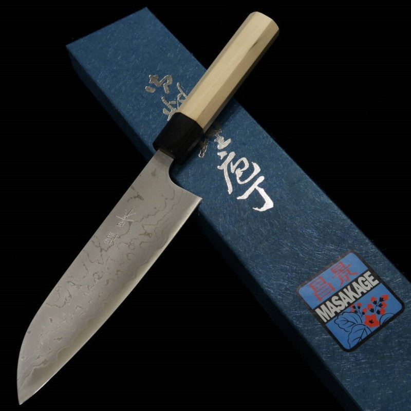 Masakage Frost Santoku, Shirogami No. 2, Damascus (170mm)