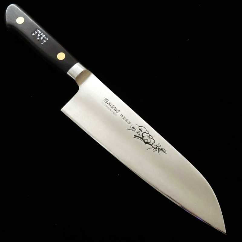 Santoku MISONO EU Carbon Engraved Knife with Black Plywood Handle (180mm)