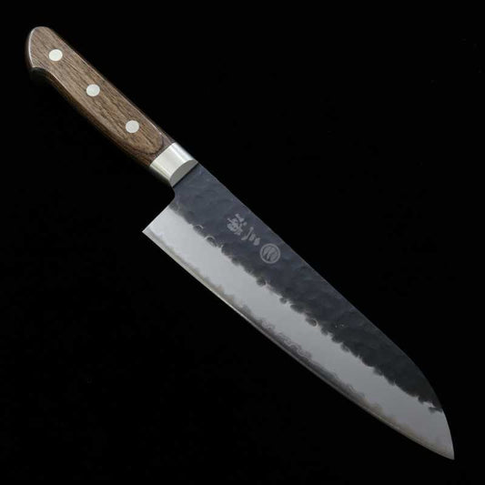 Santoku MIURA Aogami Super martilleado negro Mango de contrachapado marrón oscuro (180mm)