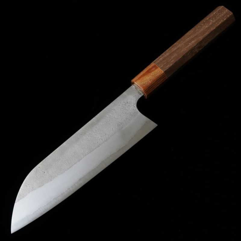 MIURA Miura Acier Bleu No.2 Nashiji Santoku Manche Octogonal en Noyer (165mm)