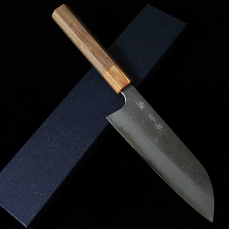 MIURA Miura Acier Bleu No.2 Nashiji Santoku Manche Octogonal en Noyer (165mm)