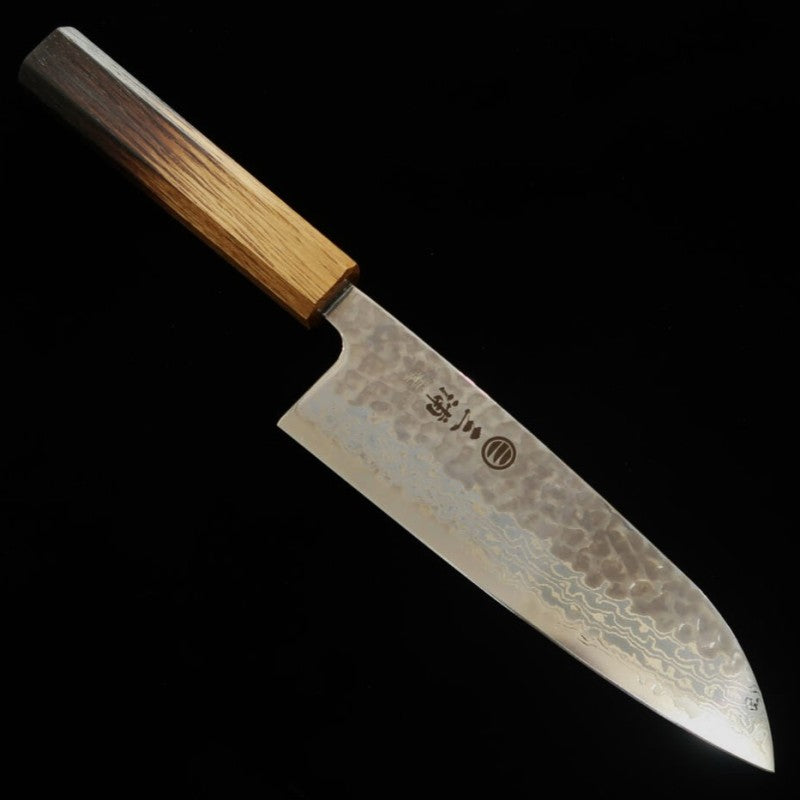 Santoku MIURA Ginsan Nº3, Damasco blanco, acabado martillado, mango lacado (165mm)