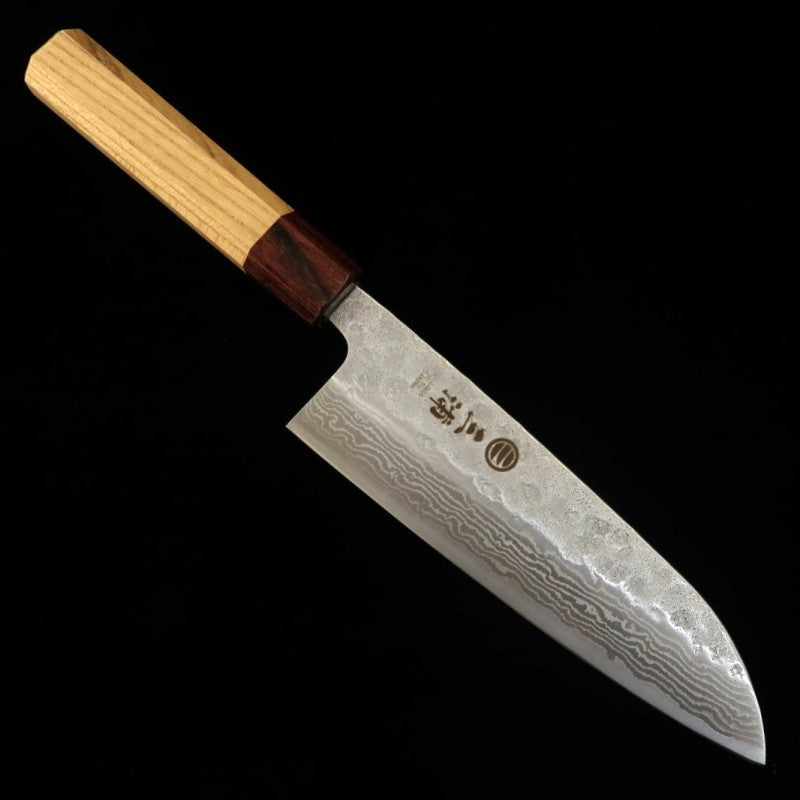 Santoku MIURA, 440C, acabado Nashiji, Damasco, mango octogonal de olmo (165mm)