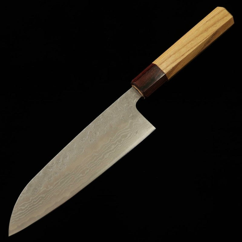 Santoku MIURA, 440C, acabado Nashiji, Damasco, mango octogonal de olmo (165mm)