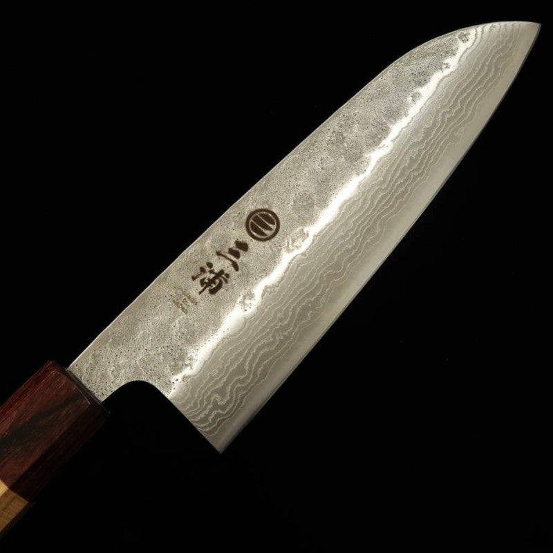 Santoku MIURA, 440C, acabado Nashiji, Damasco, mango octogonal de olmo (165mm)