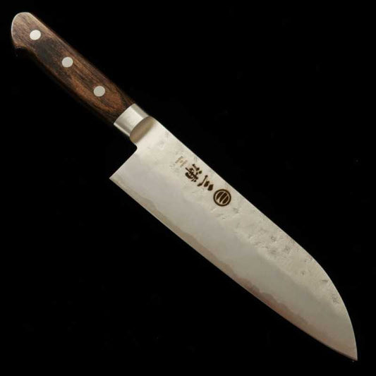 MIURA Santoku knife, Ginsan, Nashiji finish, dark brown plywood handle (165mm)