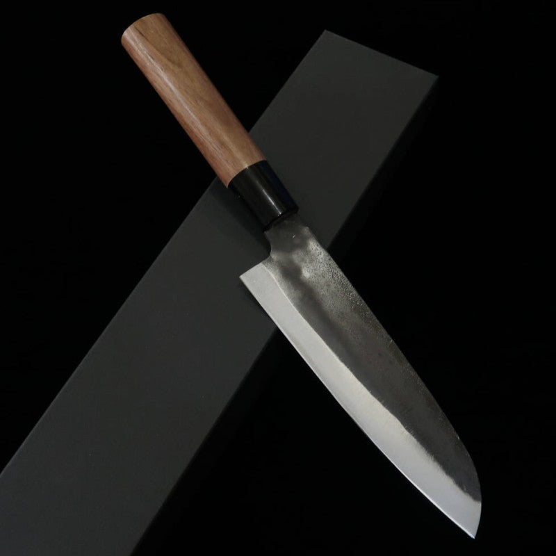 Miura MIURA Santoku, acier blanc n°2, finition noire, manche en noyer (165 mm)