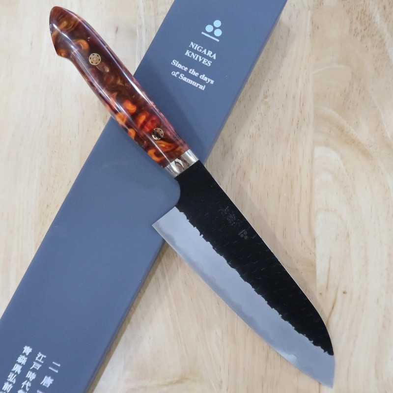 Santoku NIGARA SG2 acabado negro martillado, mango personalizado (180mm)