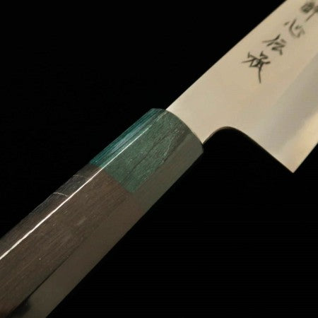Santoku SUISIN Densho Shirogami No. 1 with ebony handle and color variations with magnolia sheath (180mm) Color: Navy