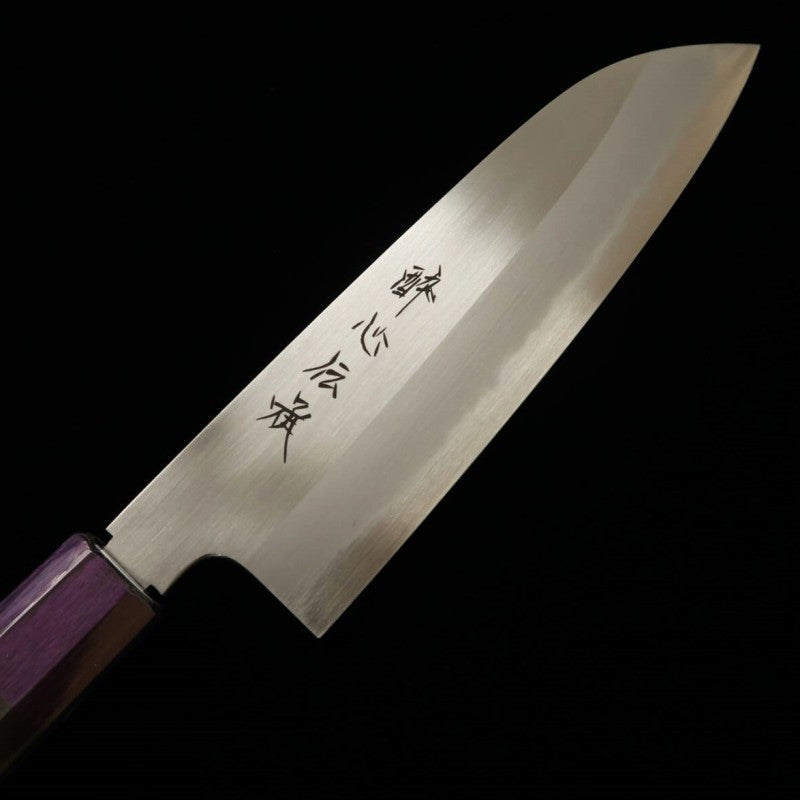 Santoku SUISIN Densho Shirogami No. 1 with ebony handle and color variations with magnolia sheath (180mm) Color: Navy