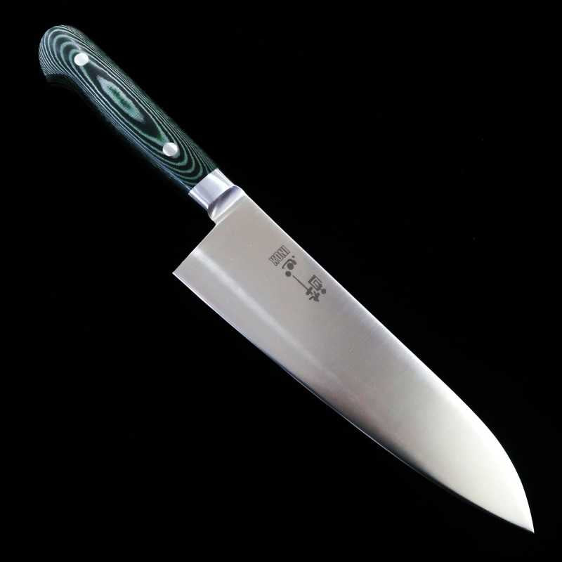 Suisin INOX PREMIUM Santoku, manche micarta vert/noir (180 mm)