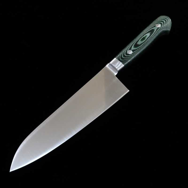 Suisin INOX PREMIUM Santoku, manche micarta vert/noir (180 mm)
