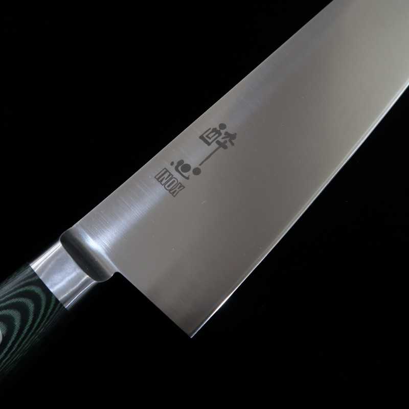 Suisin INOX PREMIUM Santoku, manche micarta vert/noir (180 mm)