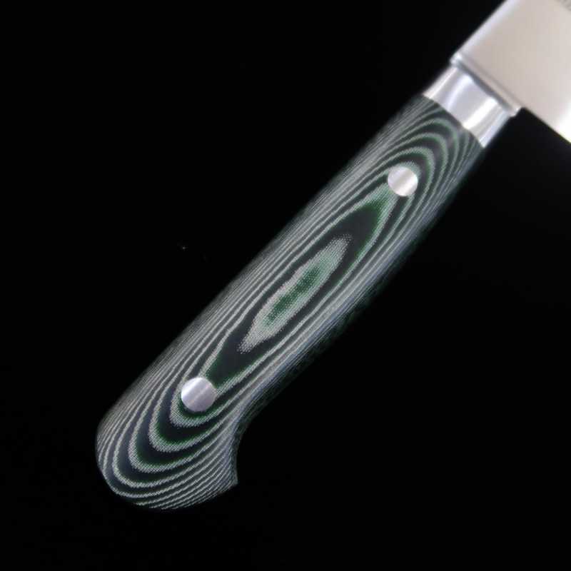 Suisin INOX PREMIUM Santoku, manche micarta vert/noir (180 mm)