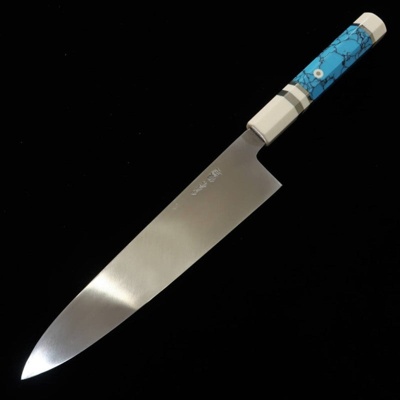 Gyuto MIURA Obidama Single-edged, Ginsan Steel Turquoise Custom Handle (240mm)