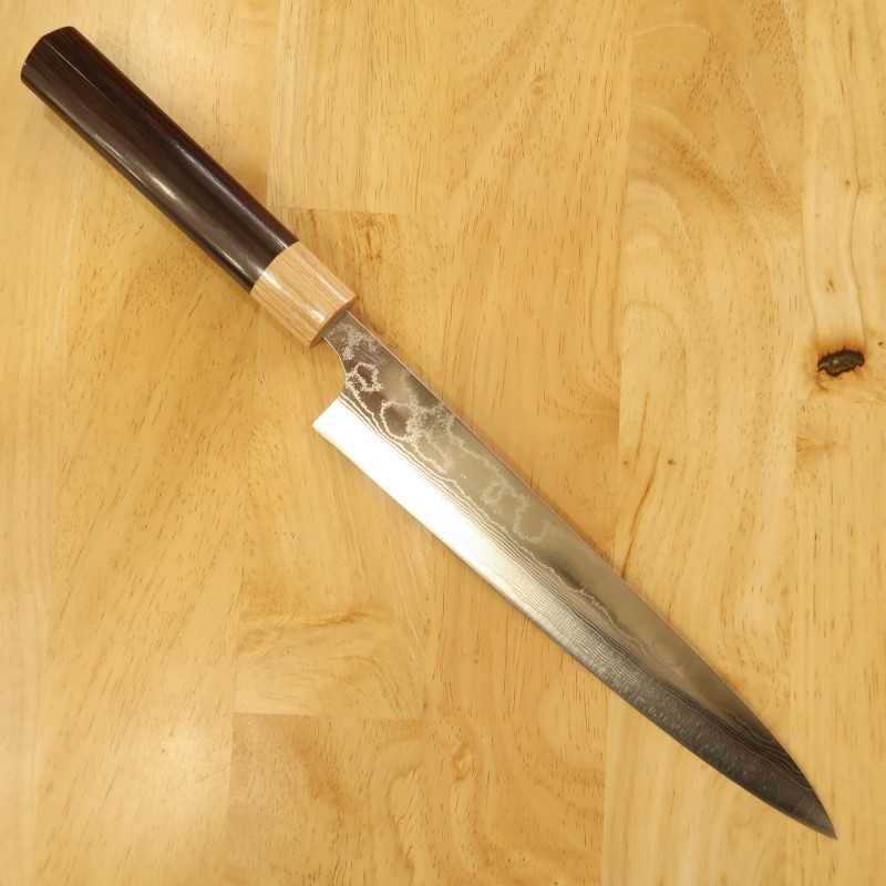 Sujihiki Yuta Katayama VG10 Damascus Polished Finish Rosewood Chestnut Handle (240/270mm)