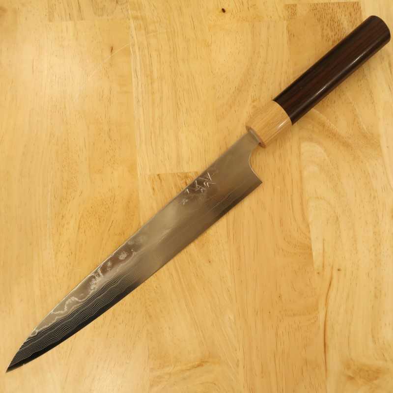 Sujihiki Yuta Katayama VG10 Damascus Polished Finish Rosewood Chestnut Handle (240/270mm)