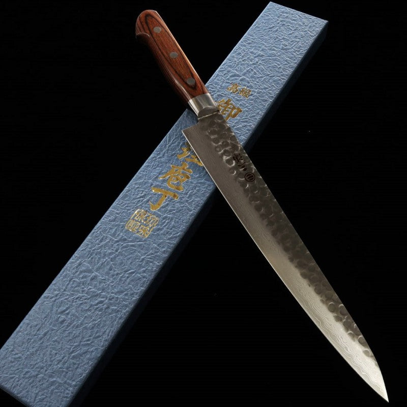 Sujihiki MIURA VG-10 Damasco, mango de contrachapado de caoba (240 mm)