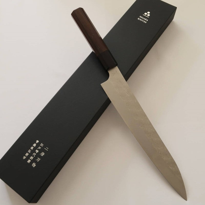 NIGARA Sujihiki SPG STRIX Hammered Damascus Rosewood Handle (240mm)