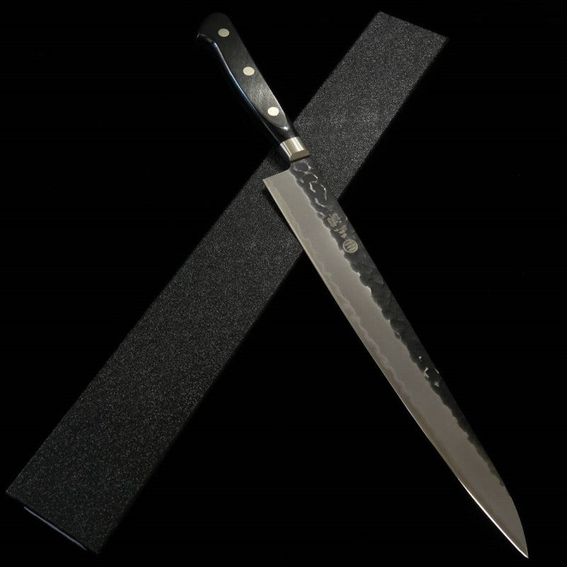 Miura MIURA Sujihiki Aogami Super, martelé, finition noire, manche en bois composite noir (240mm)