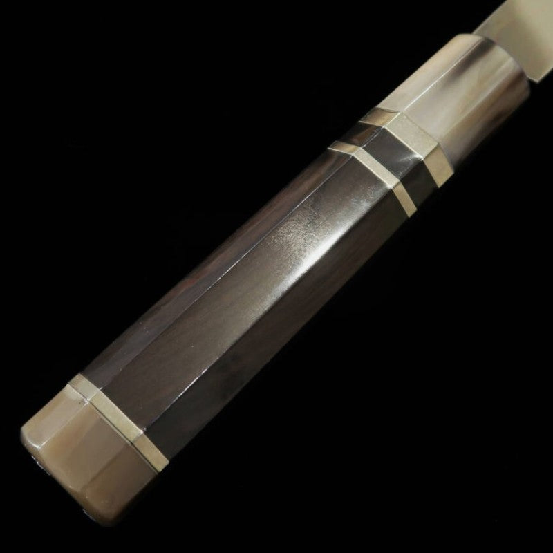 Gyuto SUISIN Fuji mizu Honyaki Shirogami No. 1 Bainha laqueada polida Bolsa Nishiki Caixa em Madeira Ikeda Miwa (270mm)