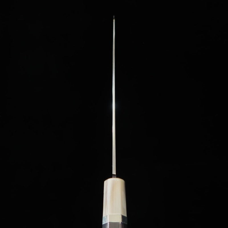 Gyuto SUISIN Fuji mizu Honyaki Shirogami No. 1 Bainha laqueada polida Bolsa Nishiki Caixa em Madeira Ikeda Miwa (270mm)