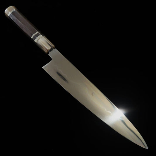 Gyuto SUISIN Fuji mizu Honyaki Ikeda Miwa Shirogami 1 acabamento espelhado Bainha de laca polida Bolsa Nishiki Caixa Paulownia (270mm)