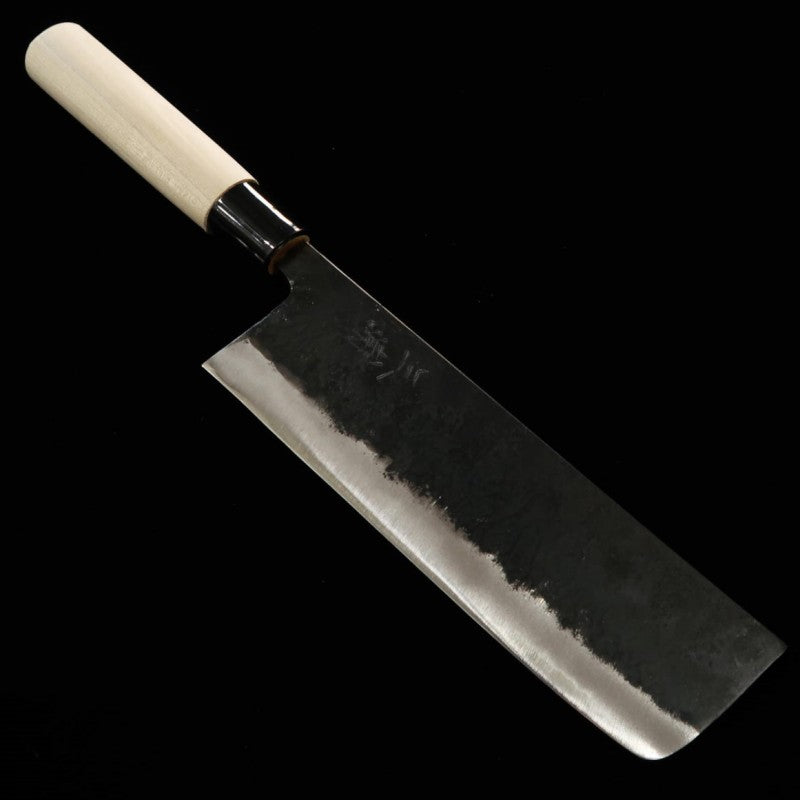 MIURA Wide Nakiri (Mochi-kiri) White Steel No.2 Kurouchi Magnolia Handle with ategi (185mm)