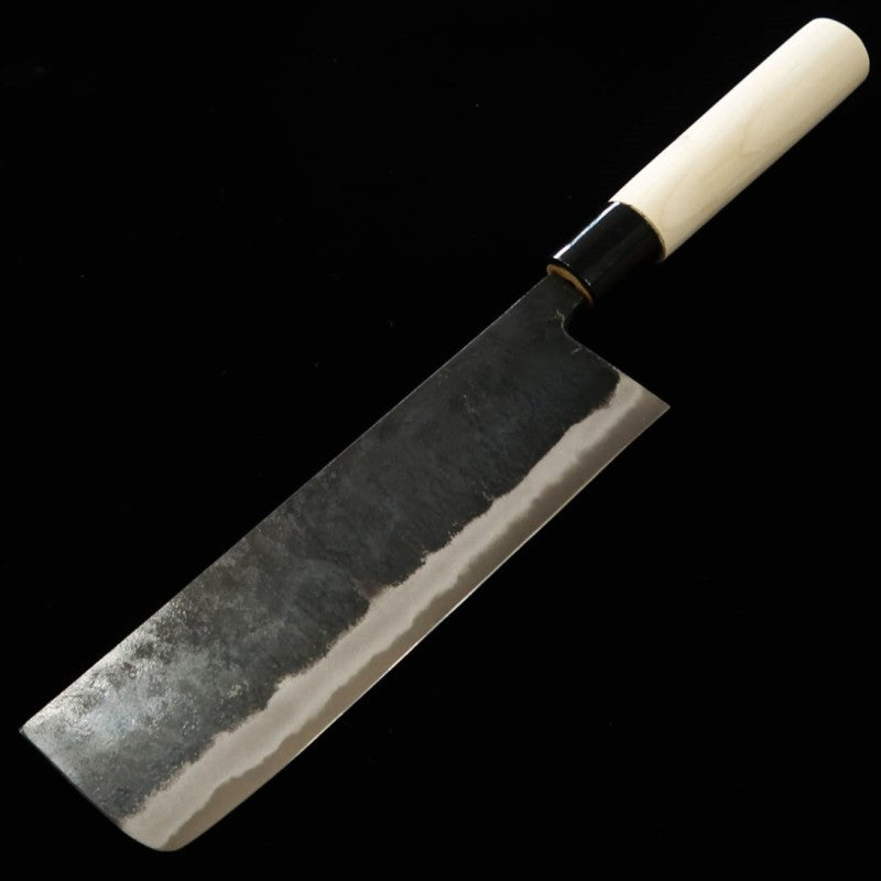 MIURA Wide Nakiri (Mochi-kiri) White Steel No.2 Kurouchi Magnolia Handle with ategi (185mm)