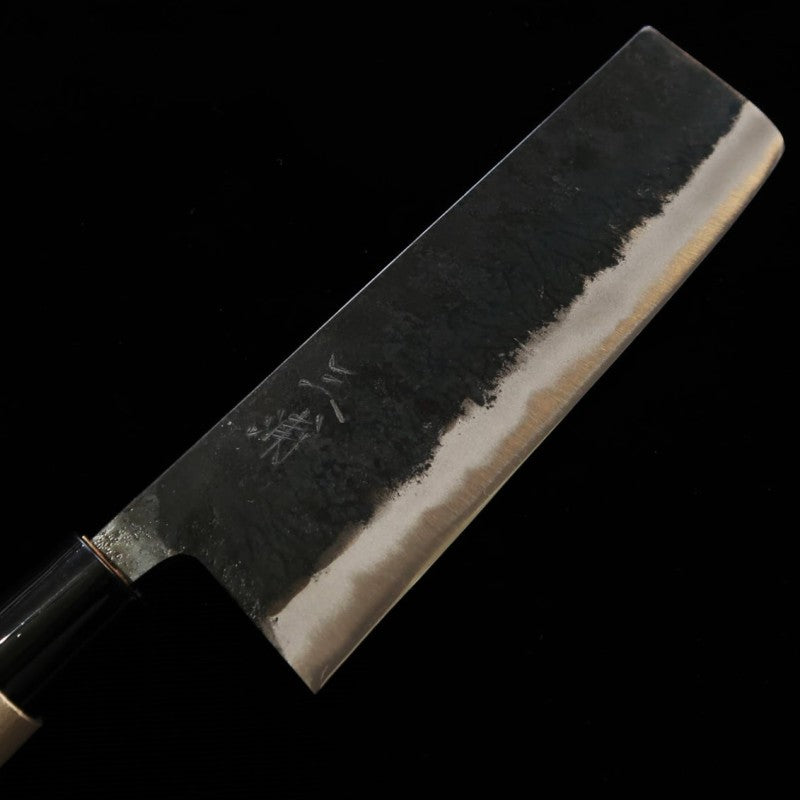 MIURA Wide Nakiri (Mochi-kiri) White Steel No.2 Kurouchi Magnolia Handle with ategi (185mm)