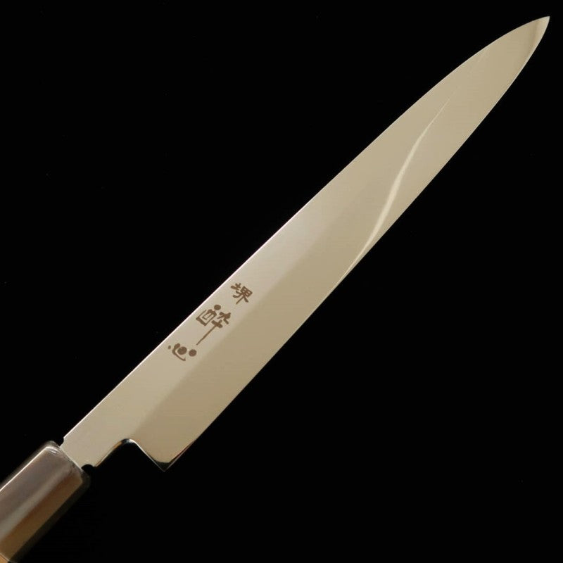 Yanagiba SUISIN INOX Honyaki Acabamento espelhado cabo em ébano e revestimento na cor prata (270mm)