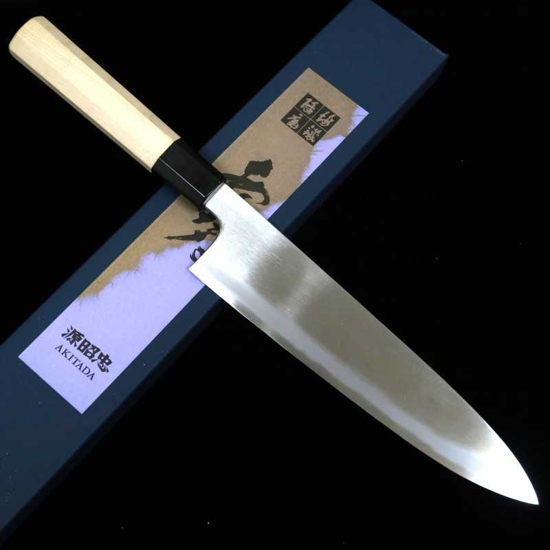 MIZUNO TANRENJO Gen Akihisa, gyuto forgé en acier bleu, manche octogonal en magnolia (240mm)