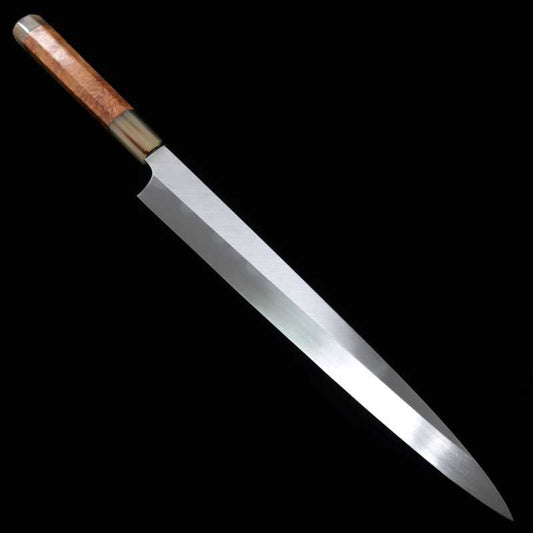 Yanagiba MIZUNO Tanrenjo Honyaki DX Aogami 2 com cabo Karin e bainha de magnólia (300mm)