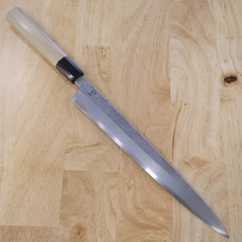 Sakai Kikumori SAKAI KIKUMORI Kikugetsu Nashiji Acier blanc n°2 Yanagiba Manche octogonal en magnolia (270/300mm)