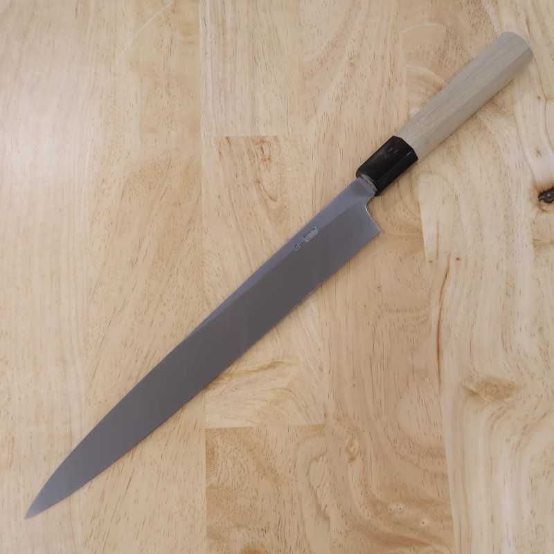 Sakai Kikumori SAKAI KIKUMORI Kikugetsu Nashiji Acier blanc n°2 Yanagiba Manche octogonal en magnolia (270/300mm)
