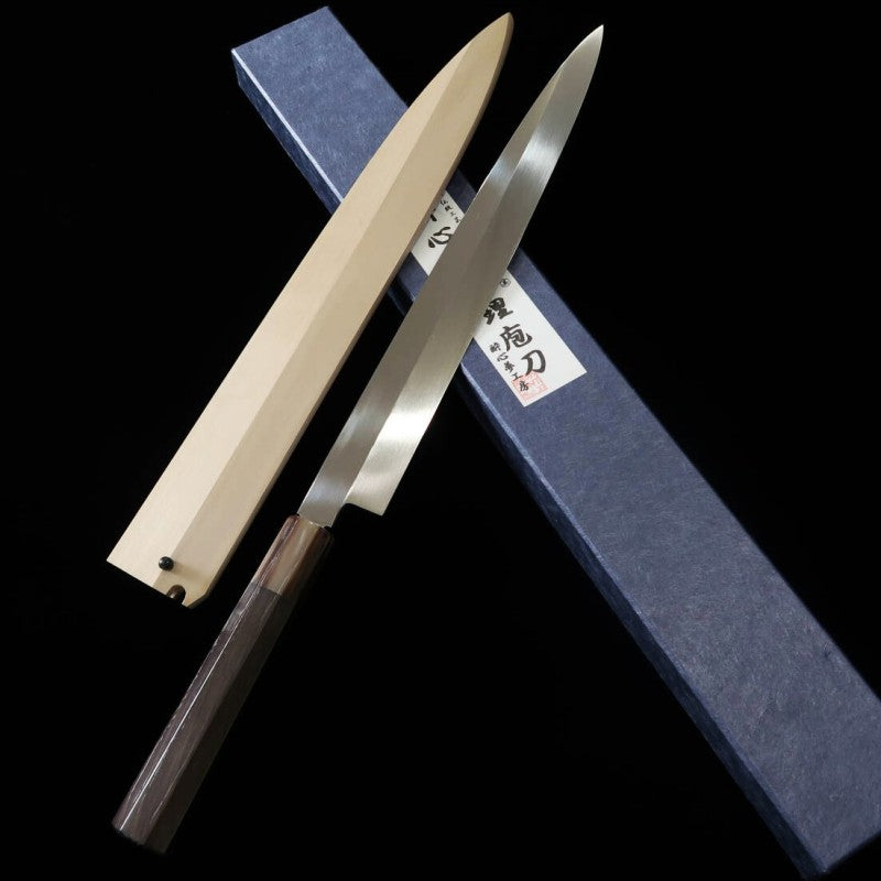 Yanagiba SUISIN Honyaki Aogami No. 2 Cabo em ébano com Saya de magnólia Por Ikeda san (300mm)