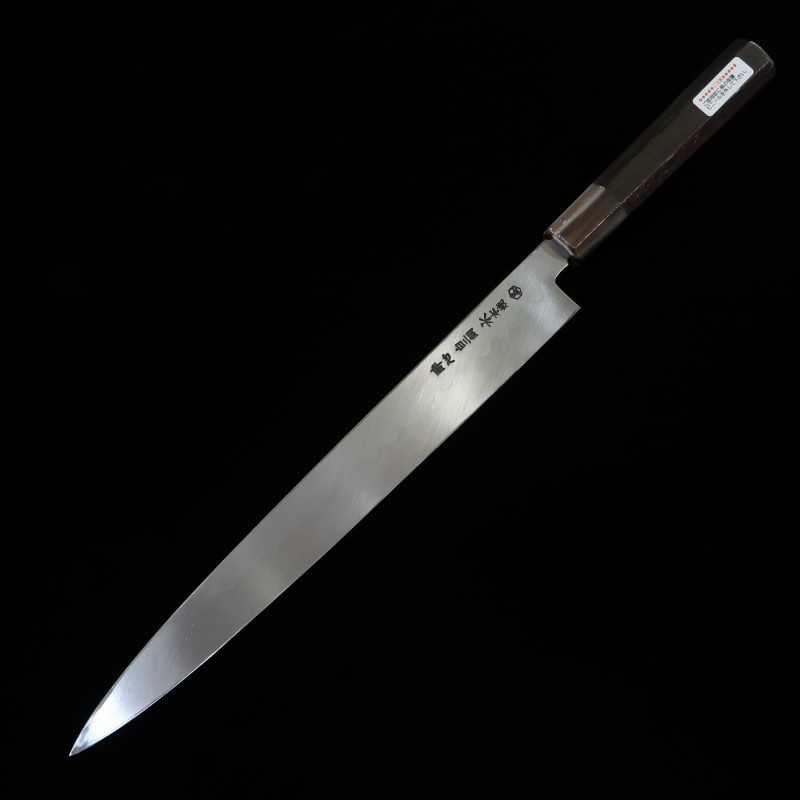 Yanagiba SUISIN Ikeda Miwa Acero Shirogami 2 Pulido espejo Mango octogonal de ébano (300 mm)
