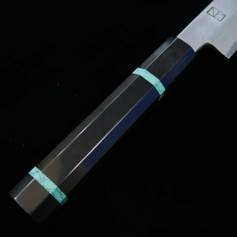 SAKAI KIKUMORI par Satoshi Nakagawa, Yanagiba - Ren - Acier bleu n°1, manche turquoise (270/300 mm)