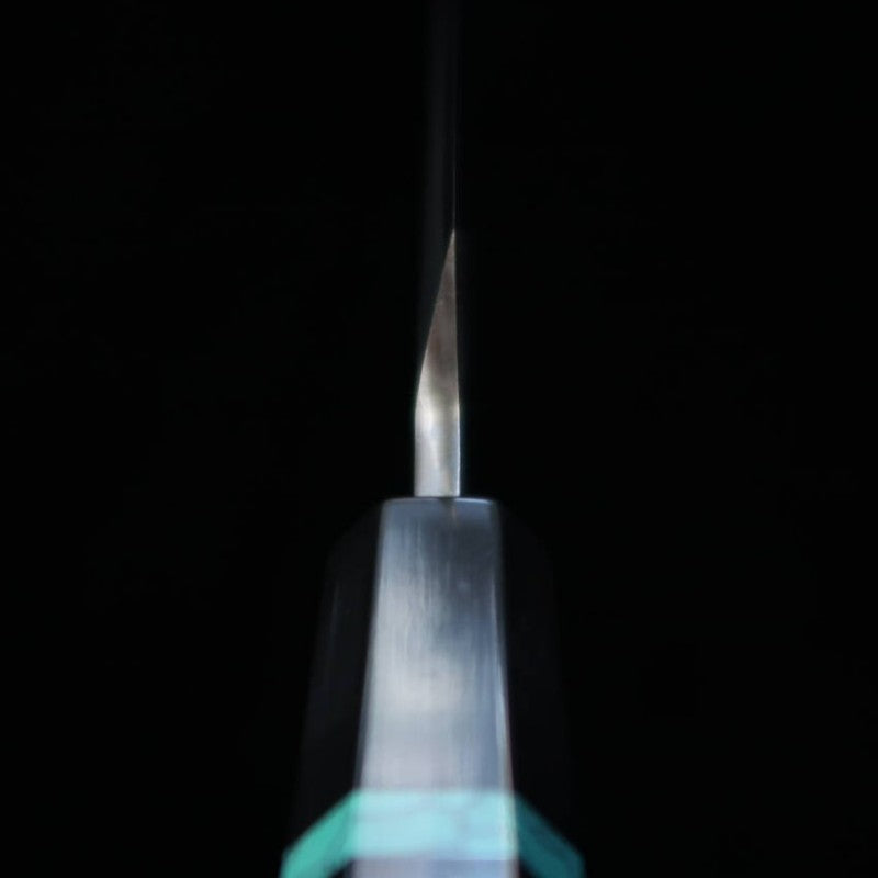 SAKAI KIKUMORI par Satoshi Nakagawa, Yanagiba - Ren - Acier bleu n°1, manche turquoise (270/300 mm)