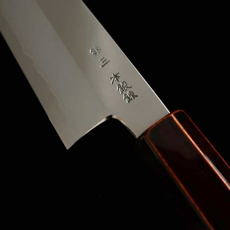 刃道 HADO 銀紙三号 三徳 木地呂塗り桜八角柄 (180mm)